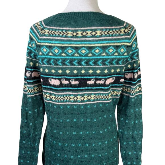 Woolrich Wool Mohair Blend Green Knit Sheep Print Pullover Sweater - Picture 6 of 13